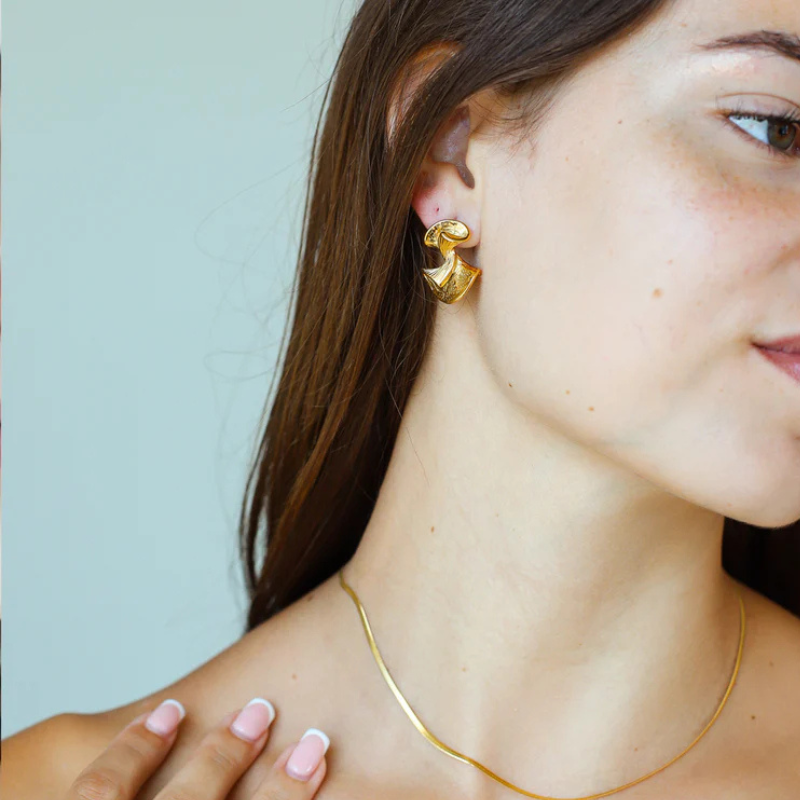 Twisted Drop Earrings Sculpted Design - Elara