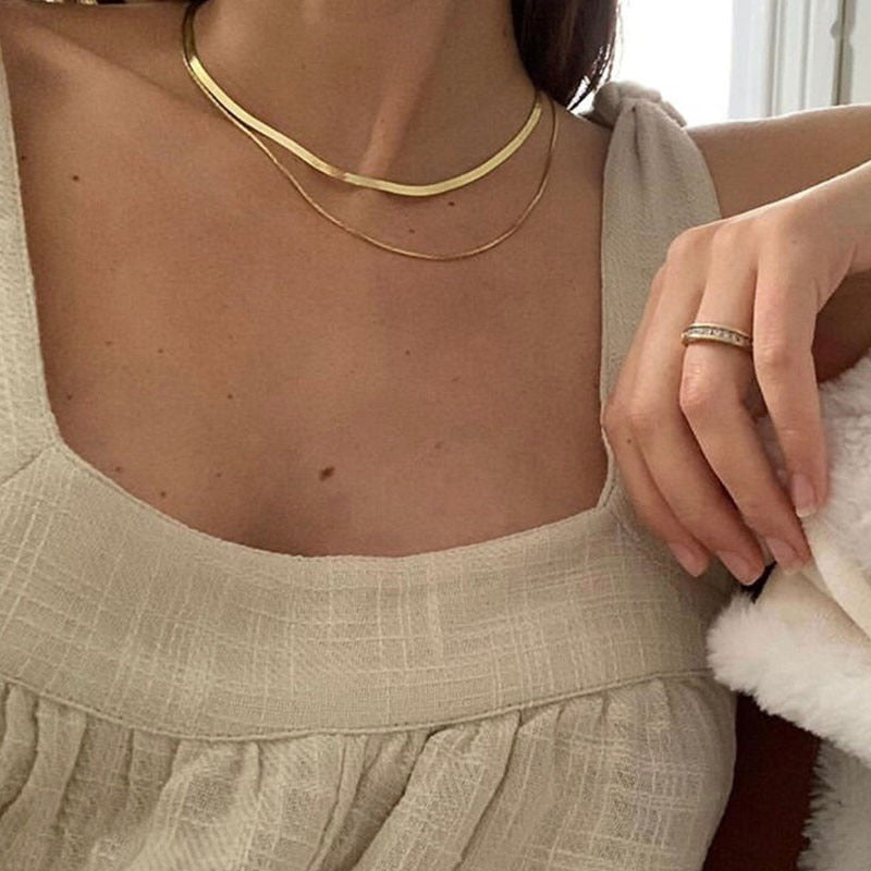 Double Layer Herringbone Chain Necklace - Isa