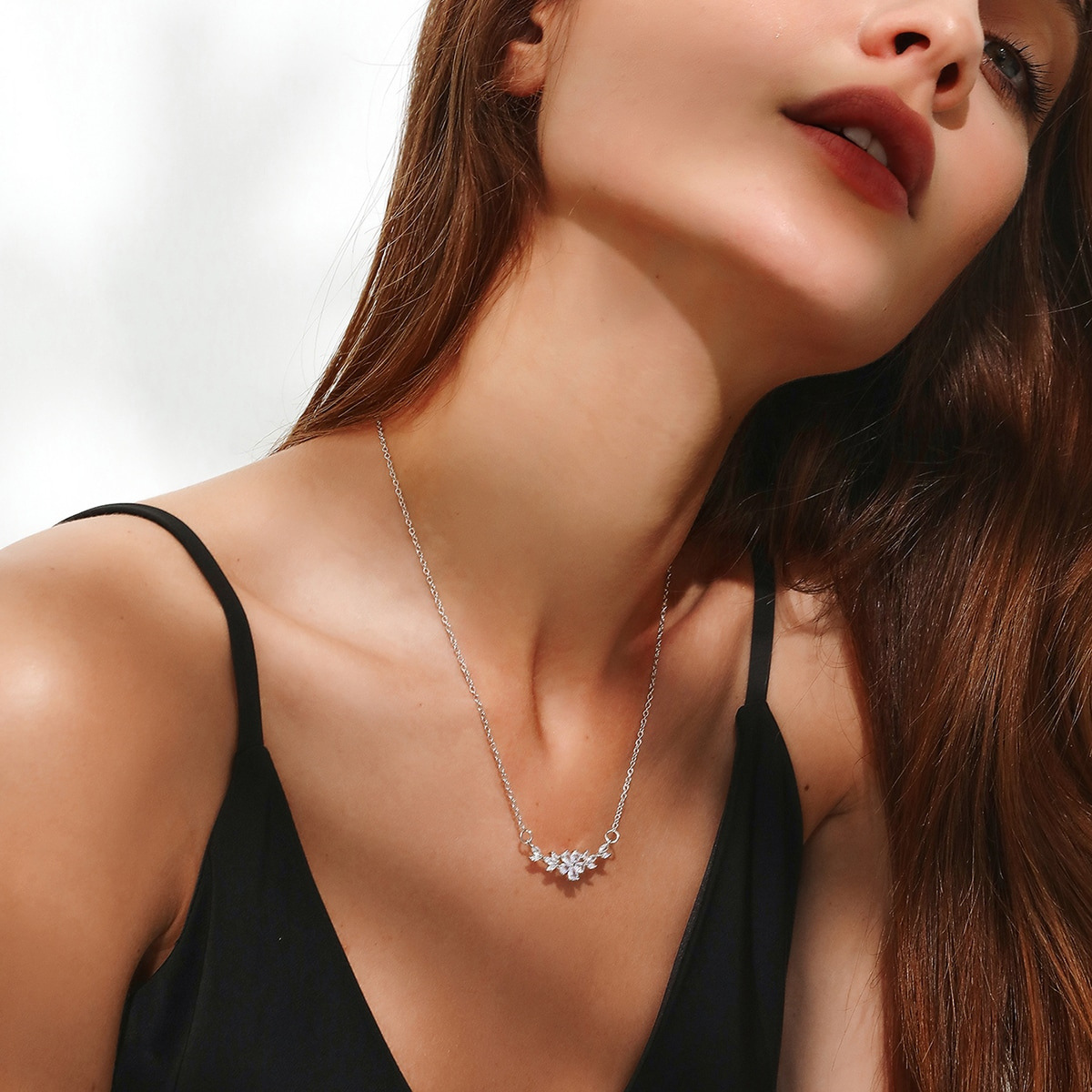 Flower charm necklace - Zirconia petal necklace
