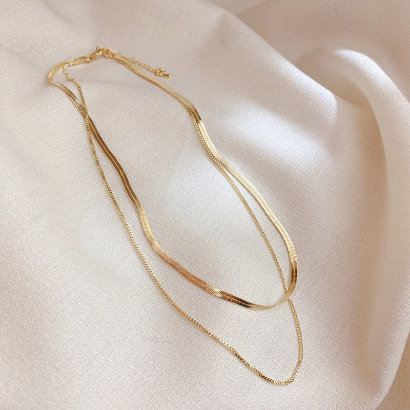 Double Layer Herringbone Chain Necklace - Isa