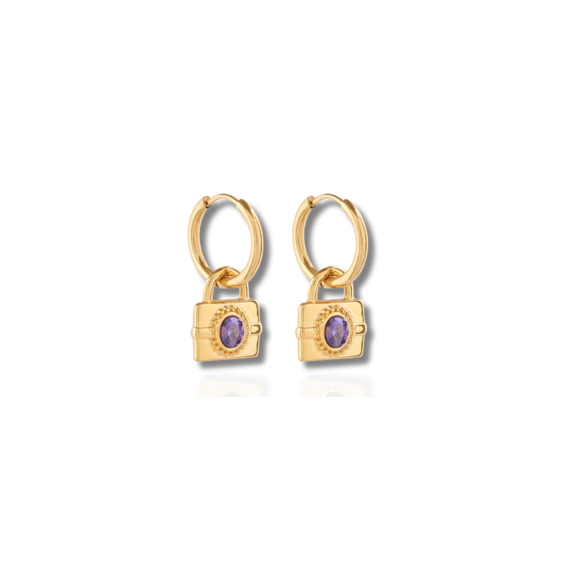 Gemstone Lock Hoop Earrings - Kaia