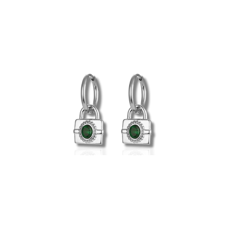Gemstone Lock Hoop Earrings - Kaia