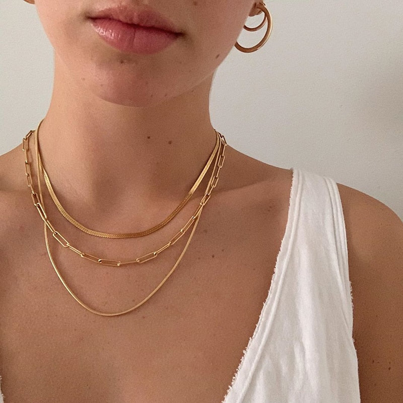 Double Layer Herringbone Chain Necklace - Isa