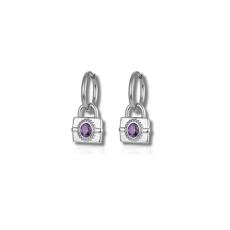 Gemstone Lock Hoop Earrings - Kaia