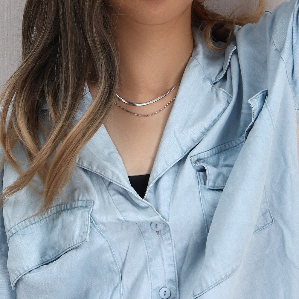 Double Layer Herringbone Chain Necklace - Isa