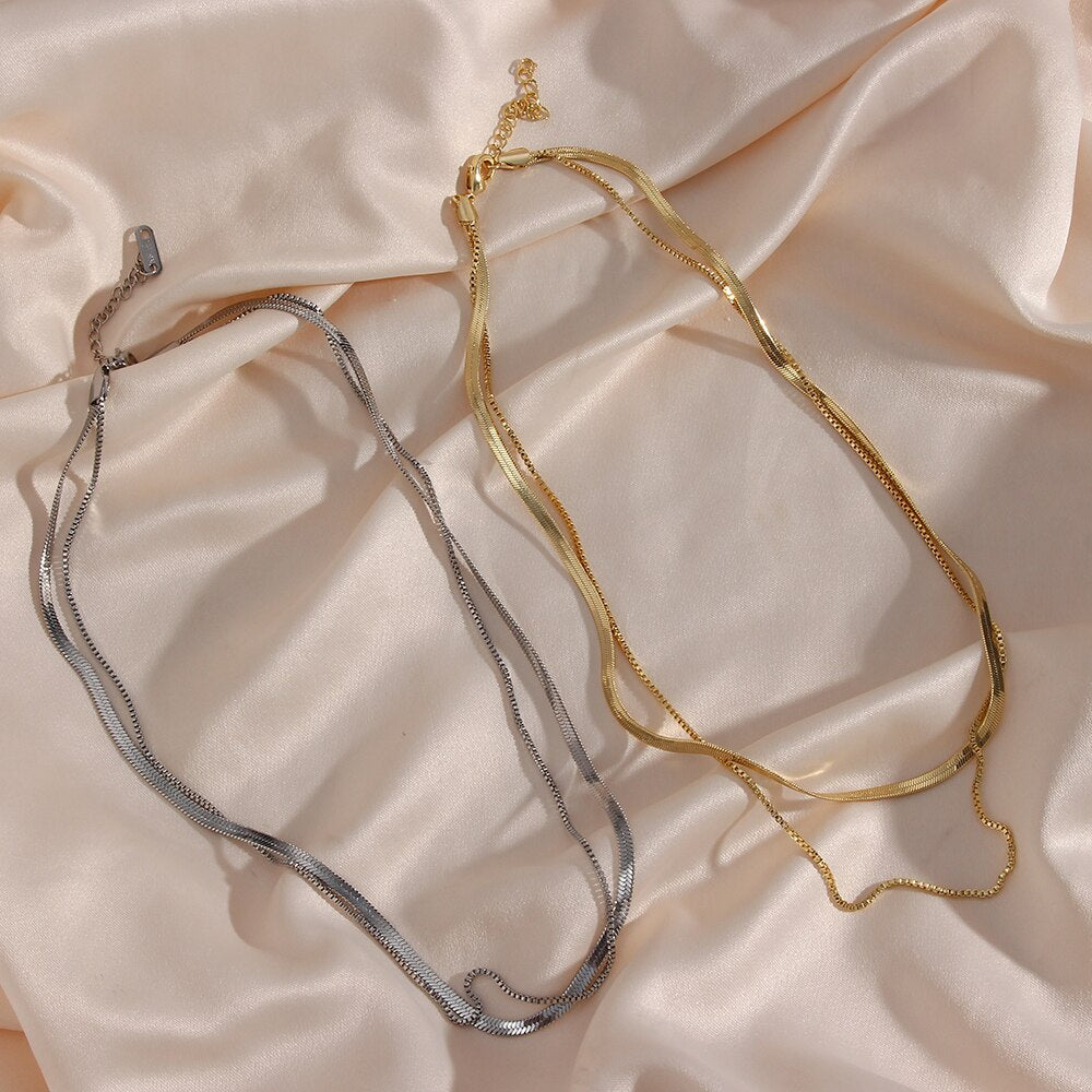 Double Layer Herringbone Chain Necklace - Isa