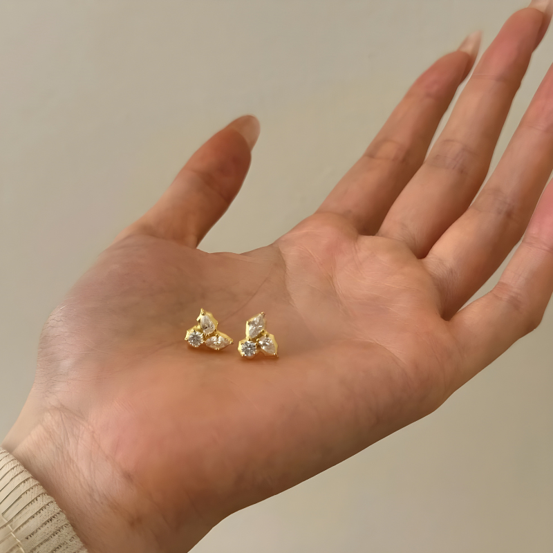 Gold Irregular Leaf Zircon Earrings - Stacey