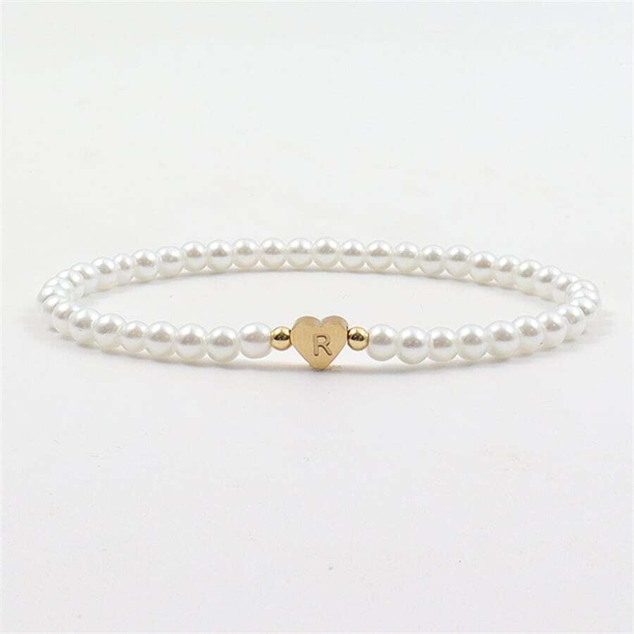 Engraved initial bead bracelet - Personalised heart bead bracelet