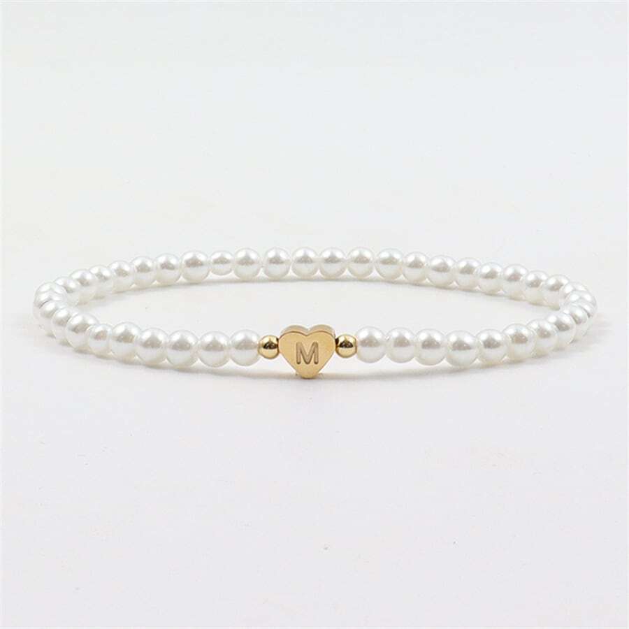 Engraved initial bead bracelet - Personalised heart bead bracelet