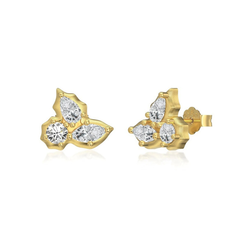 Gold Irregular Leaf Zircon Earrings - Stacey