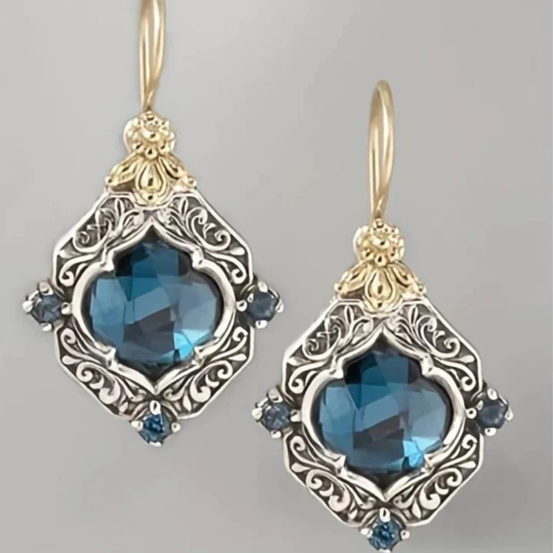 Vintage Blue Crystal Gold Earrings | Ava