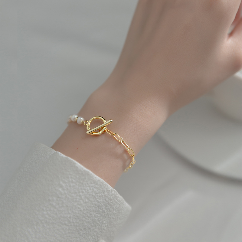 Half-sided pearl bracelet - Half-half pearl link bracelet