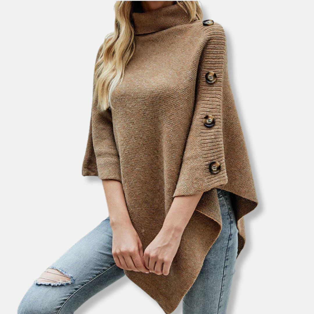 Isabella Wool Oversized Poncho | Turtleneck Cape Sleeve Poncho