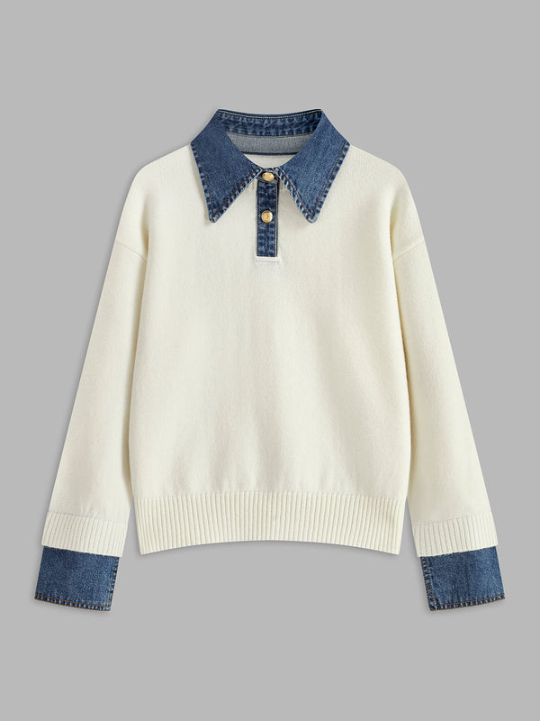 Isla Cotton Polo Sweater | Relaxed Fit Button Front Sweater
