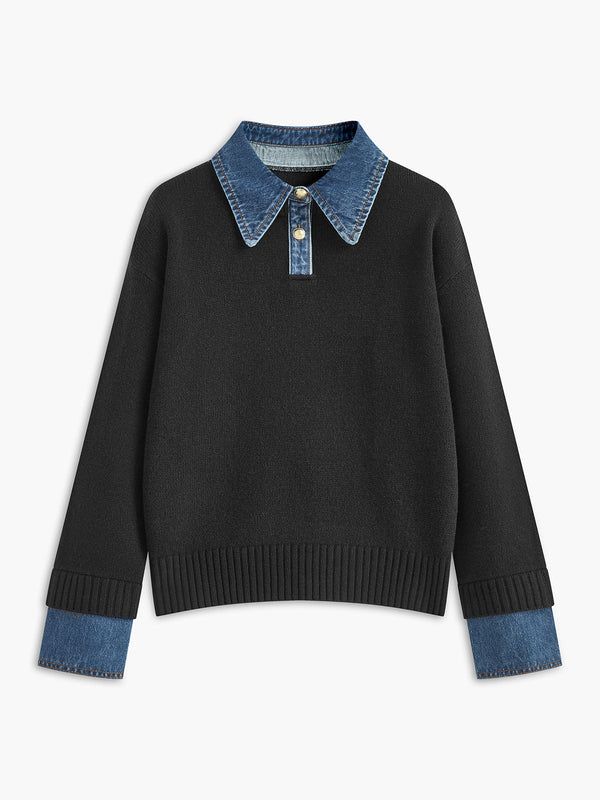 Isla Cotton Polo Sweater | Relaxed Fit Button Front Sweater