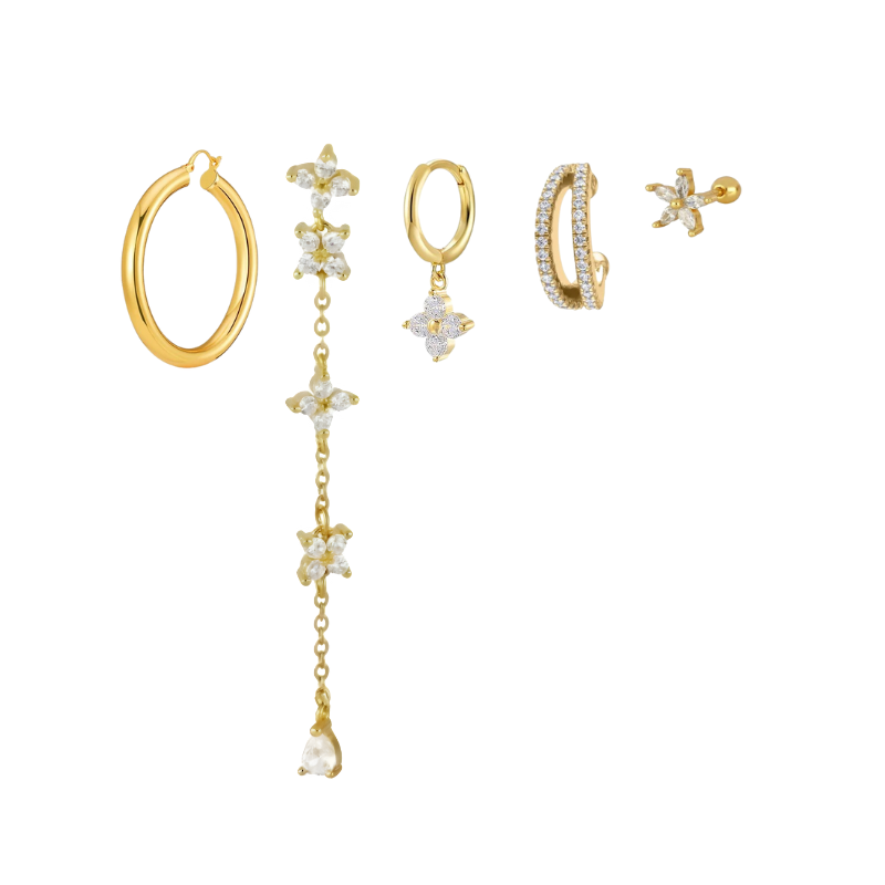 Gold Floral Shine Earrings - Clover
