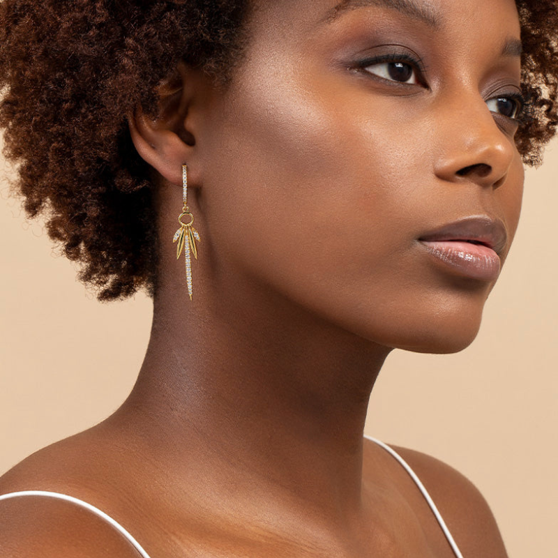 Feather Zircon Drop Earrings - Lana
