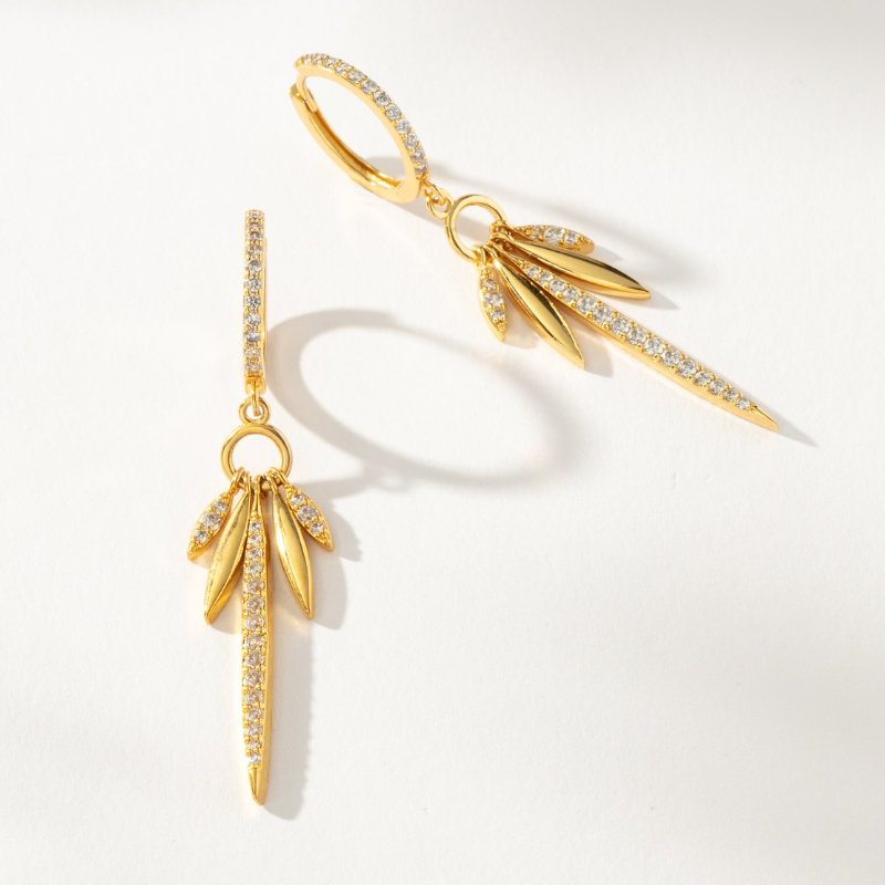 Feather Zircon Drop Earrings - Lana