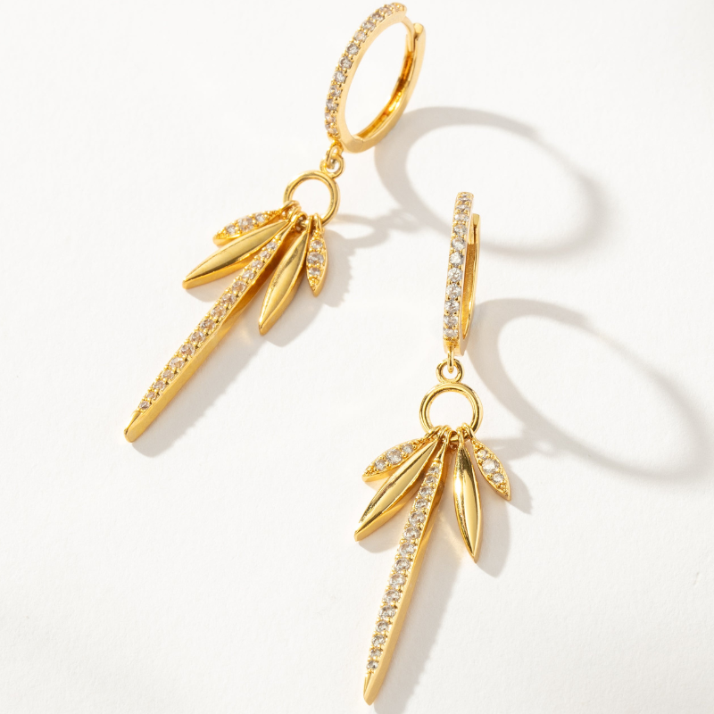 Feather Zircon Drop Earrings - Lana