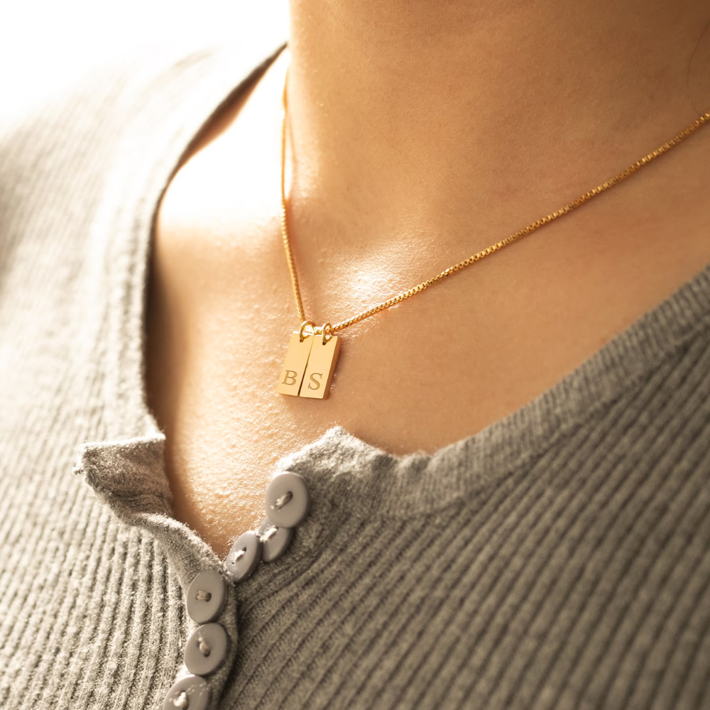 Personalised necklace with engraved card - Necklace with engraved name tag