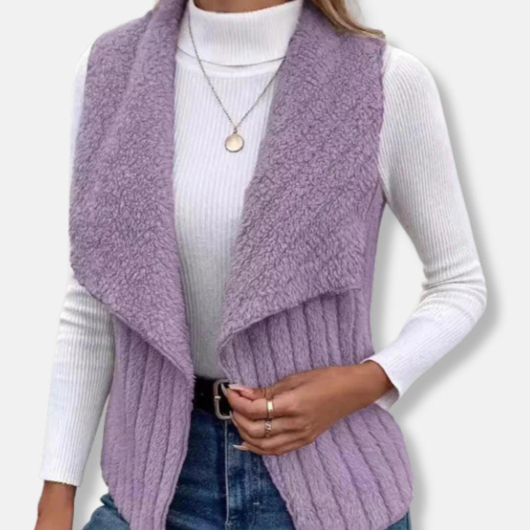 Isabella Cotton Sleeveless Vest | Shawl Collar Ribbed Vest
