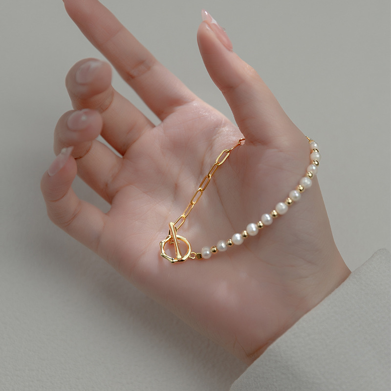 Half-sided pearl bracelet - Half-half pearl link bracelet