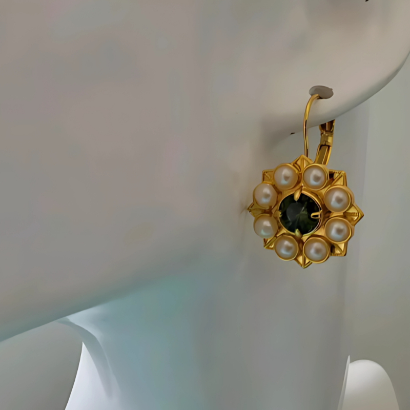 Gold Flower Earrings with Pearls - Elara