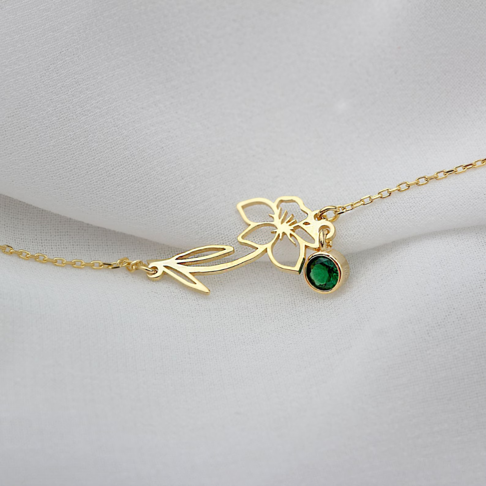 Birthday flower bracelet - Bracelet with birthstone and flower