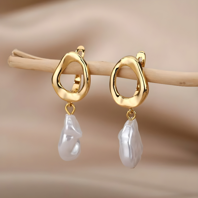 Gold Plated Baroque Pearl Earrings - Ellie