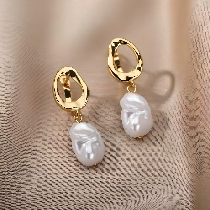 Gold Plated Baroque Pearl Earrings - Ellie