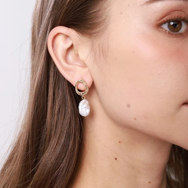 Gold Plated Baroque Pearl Earrings - Ellie