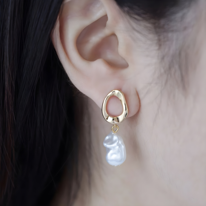 Gold Plated Baroque Pearl Earrings - Ellie