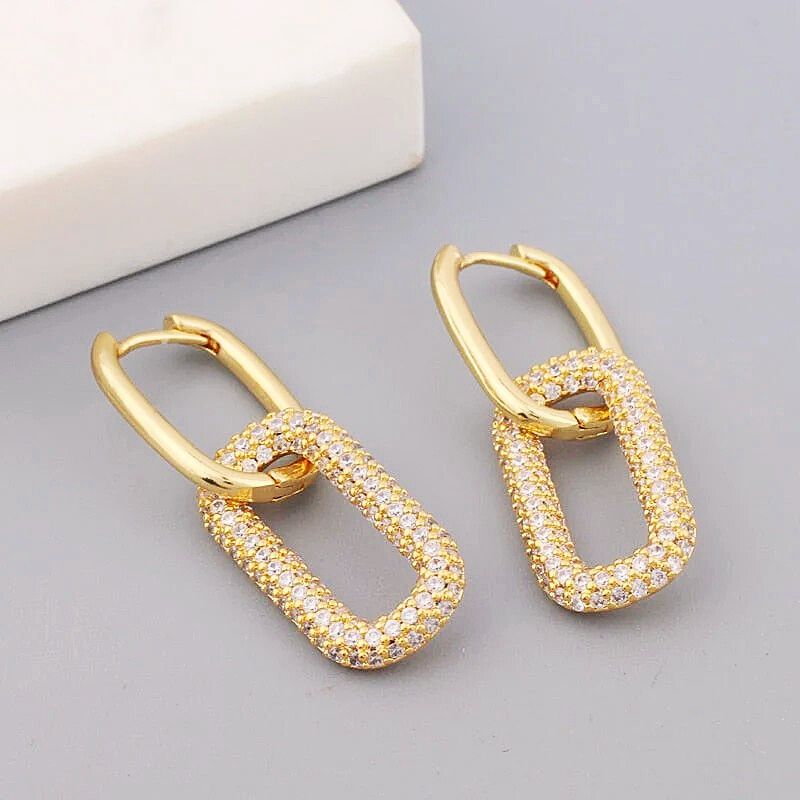 Double Layer Zircon Luxe Drop Earrings - Noa