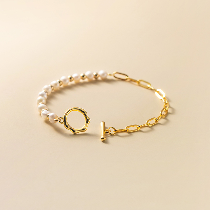 Half-sided pearl bracelet - Half-half pearl link bracelet