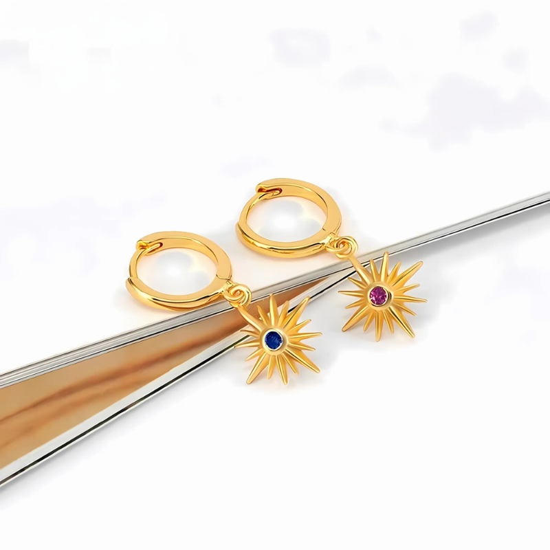 Gold-Plated Starburst Hoop Earrings with Zircon - Stella