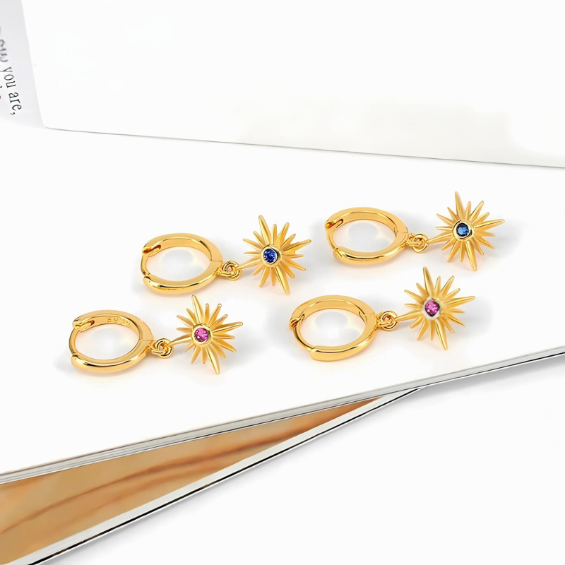 Gold-Plated Starburst Hoop Earrings with Zircon - Stella