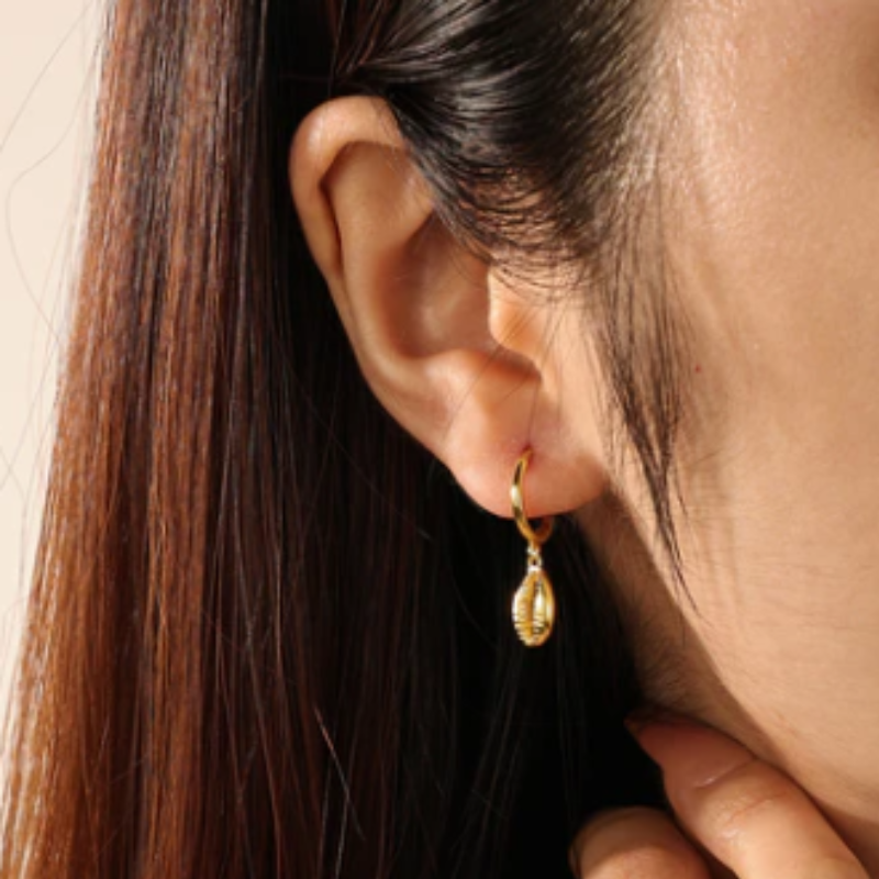 Gold-Plated Shell Hoop Earrings | Mia
