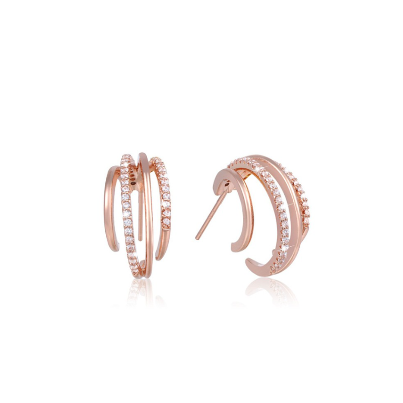 Double Hoop Earrings with White Zirconia - Margot