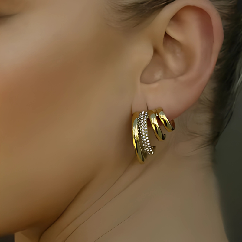 Triple Hoop Earrings with Zircon – Clara