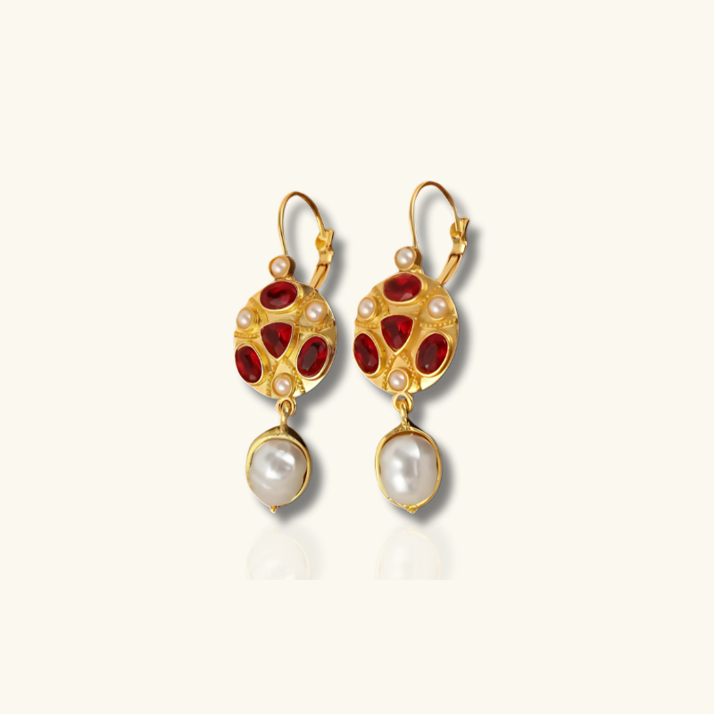 Red Gemstone Gold Drop Earrings - Aurelia