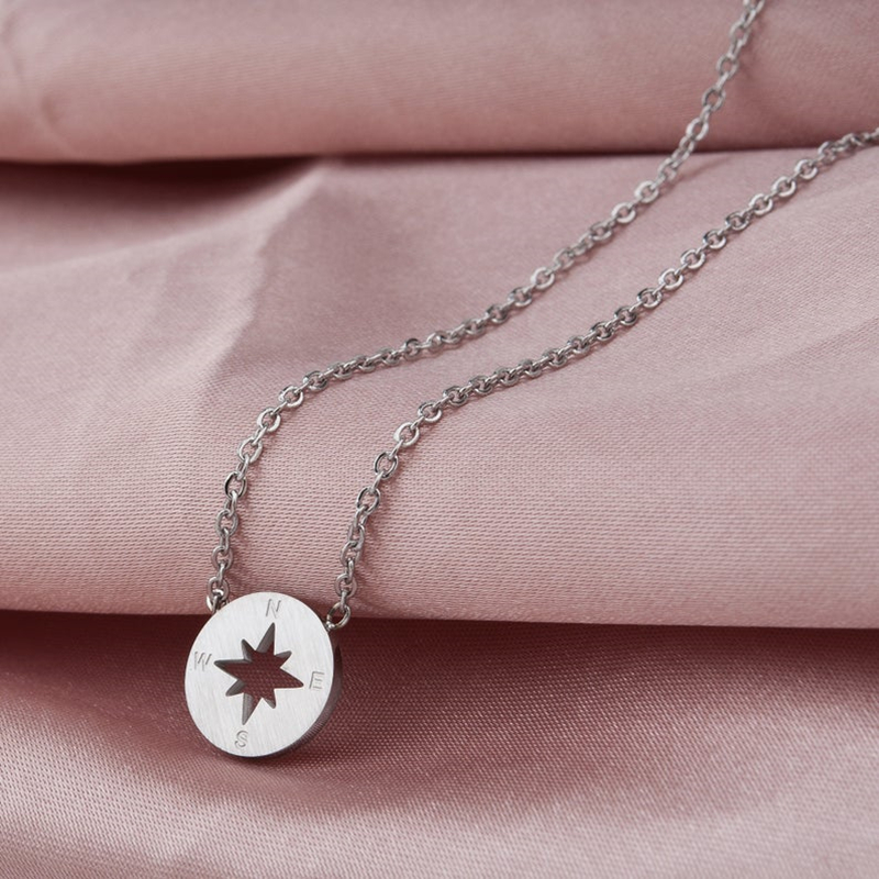Round compass - charm necklace
