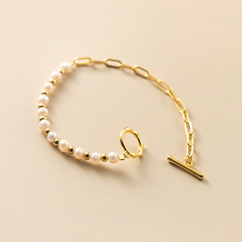 Half-sided pearl bracelet - Half-half pearl link bracelet