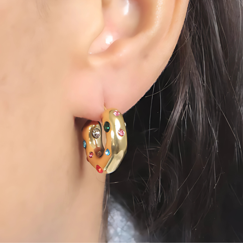 Gold Plated Zircon Hoop Earrings - Ashley