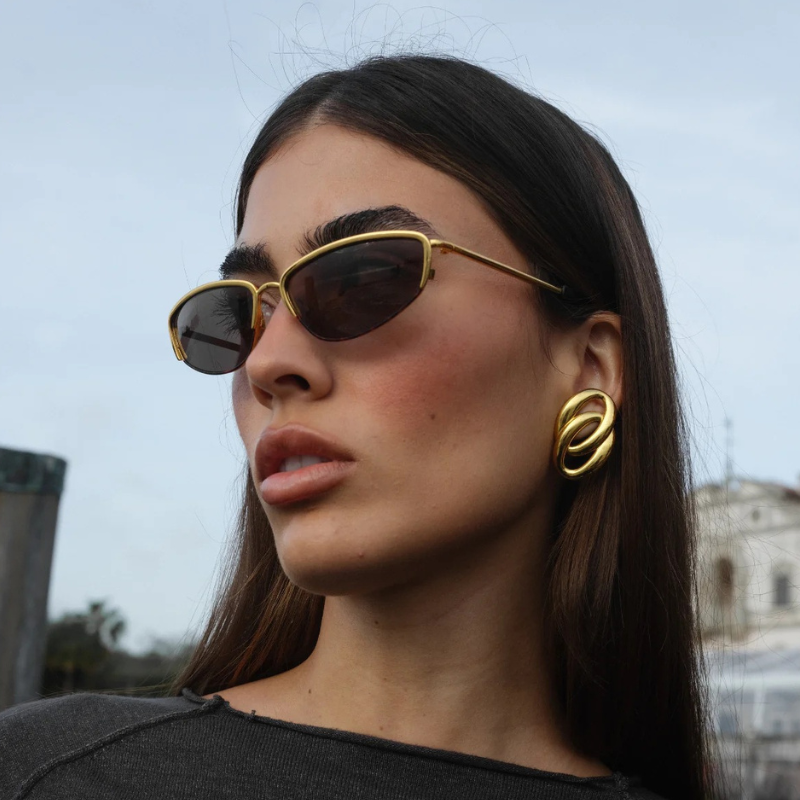 Gold-Plated Double Oval Earrings - Ava