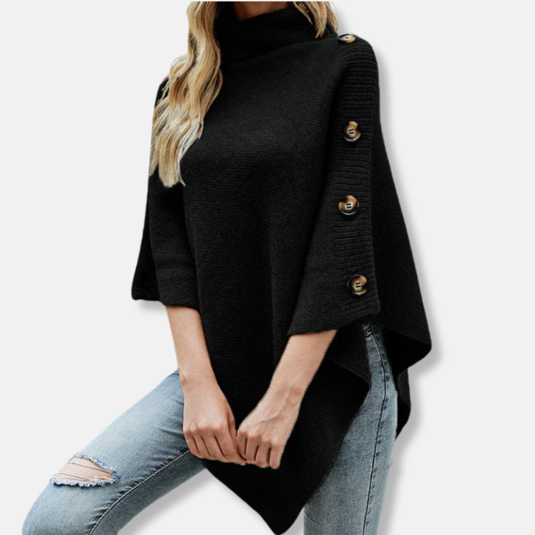 Isabella Wool Oversized Poncho | Turtleneck Cape Sleeve Poncho