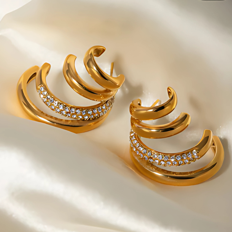 Triple Hoop Earrings with Zircon – Clara