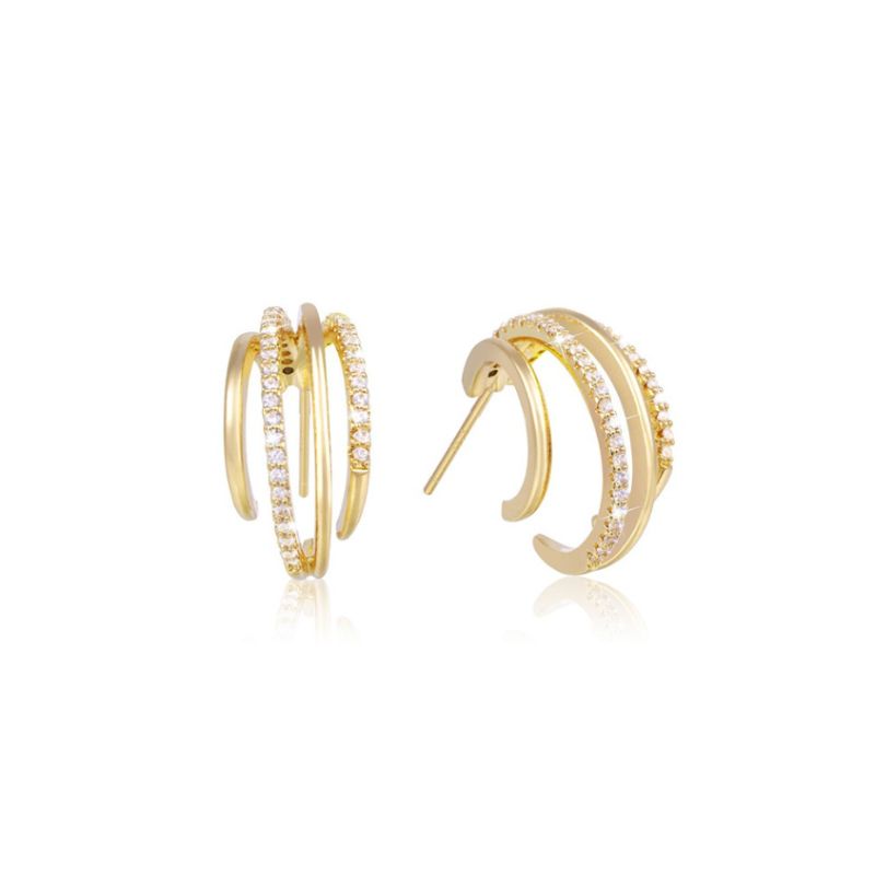 Double Hoop Earrings with White Zirconia - Margot