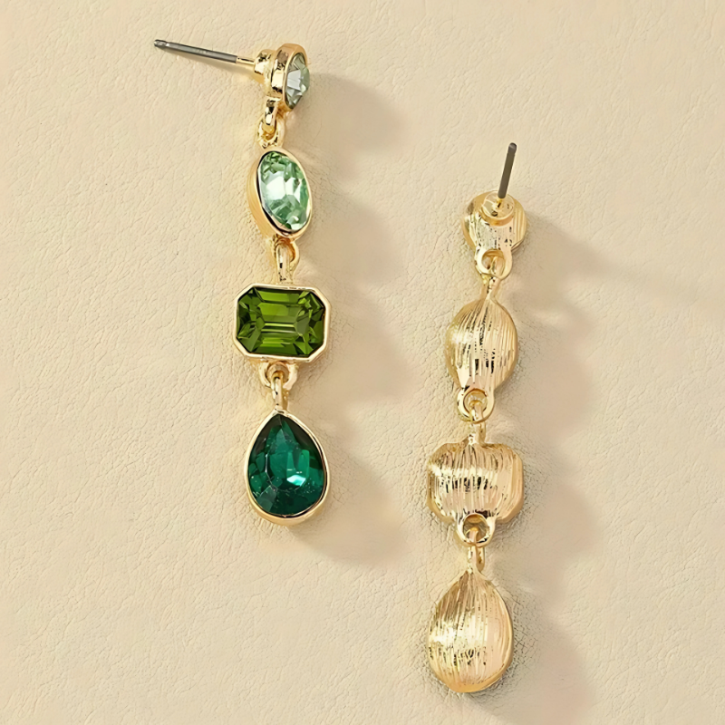 Gold Earrings with Green Crystals - Emily