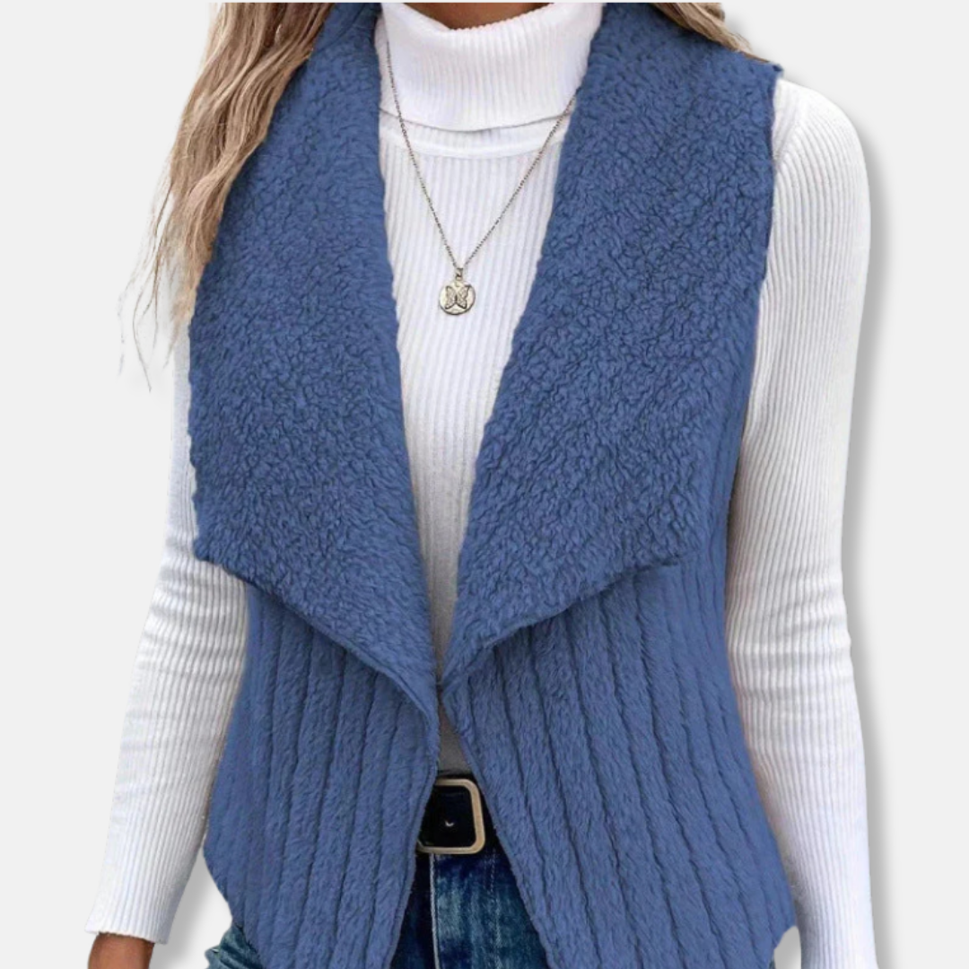 Isabella Cotton Sleeveless Vest | Shawl Collar Ribbed Vest