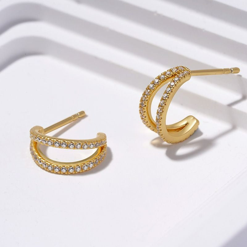 Double Hoop Earrings with Zirconia | Elise